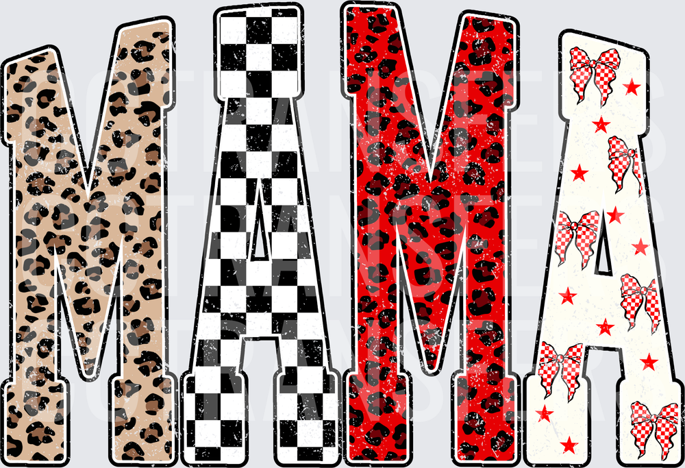 MAMA Mixed Pattern Letters Leopard Checkered Bow Stars (DTF)