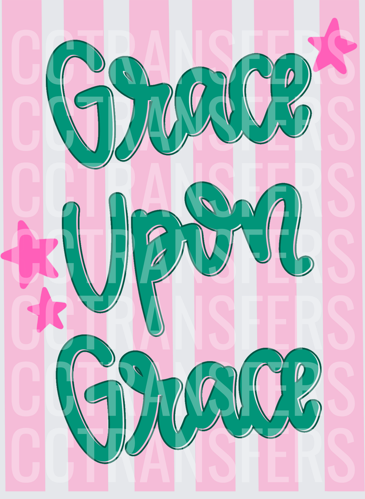 Grace Upon Grace Green Script Pink Stripe Stars (DTF)