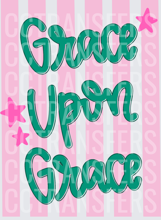 Grace Upon Grace Green Script Pink Stripe Stars (DTF)