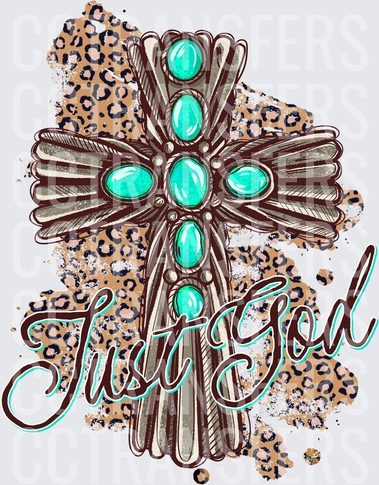Just God Turquoise Stone Cross Leopard Print (DTF)
