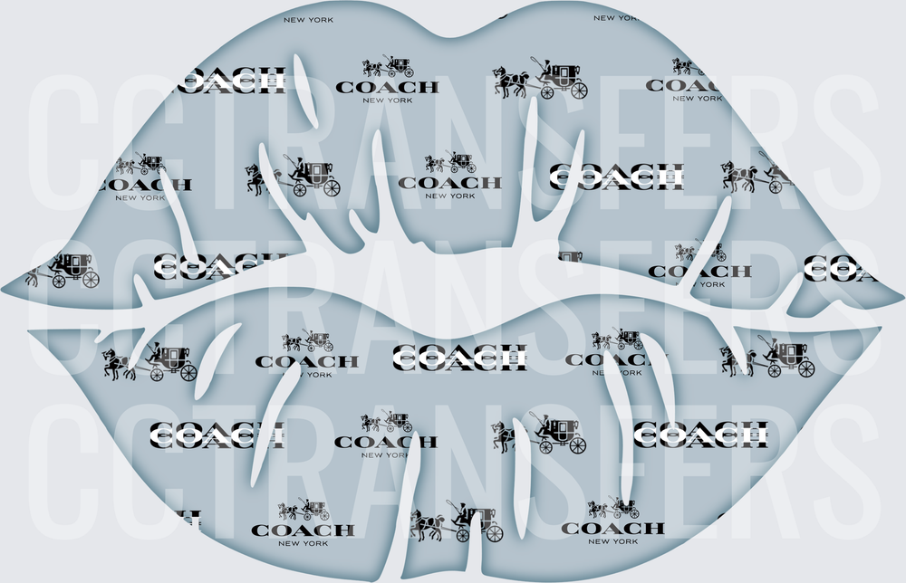 Blue Lips Pattern with Horse Carriage Logo Repeat (DTF)