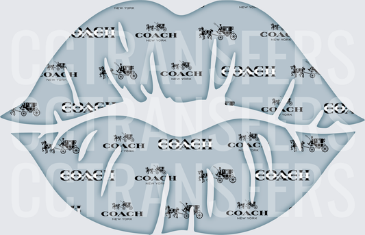Blue Lips Pattern with Horse Carriage Logo Repeat (DTF)