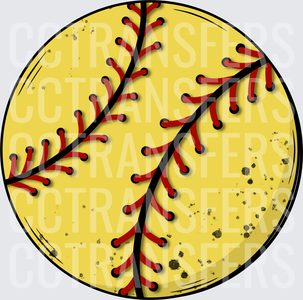 Distressed Yellow Softball with Red Stitching (DTF)