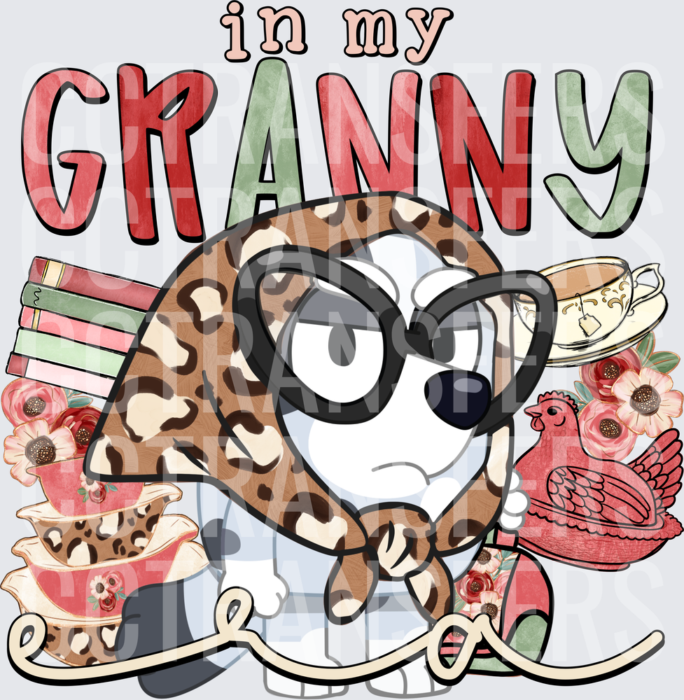 In My Granny Era Cartoon Dog Grandma Glasses Leopard (DTF)