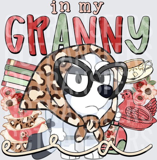 In My Granny Era Cartoon Dog Grandma Glasses Leopard (DTF)