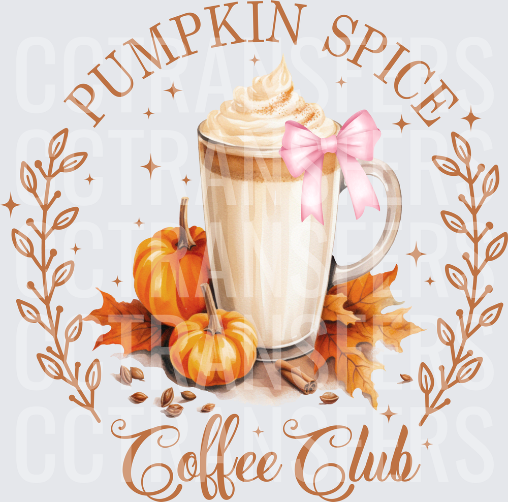 Pumpkin Spice Coffee Club Fall Latte Pink Bow Design (DTF)