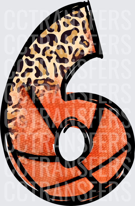 Number 6 Basketball and Leopard Print Split Design (DTF)