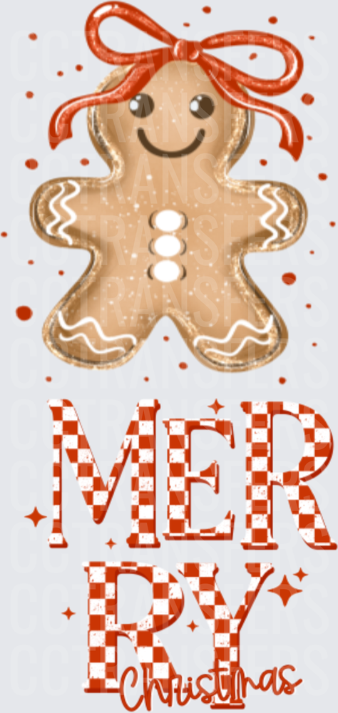Merry Christmas Gingerbread Cookie Red Bow Holiday (DTF)
