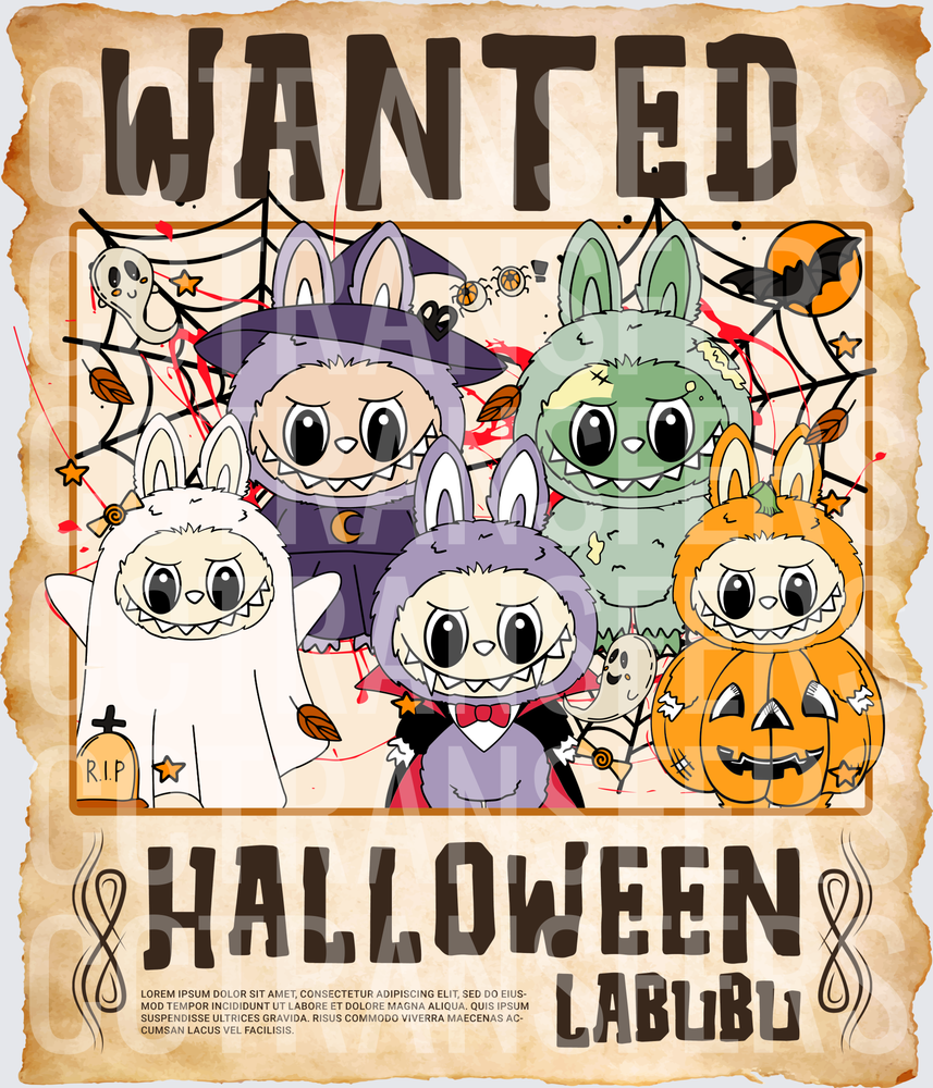 Wanted Halloween Cute Bunny Monster Gang Poster (DTF)