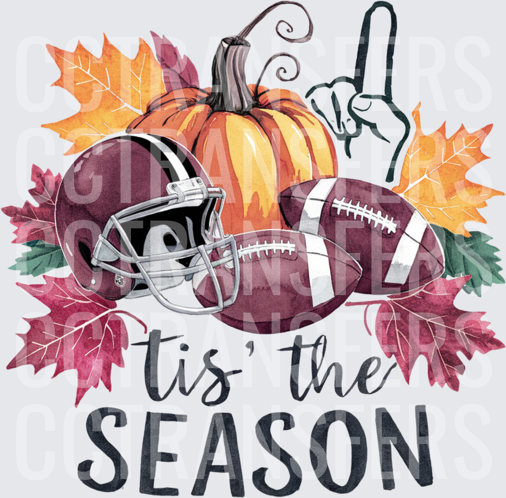 Tis The Season Fall Football Helmet Pumpkin Leaves (DTF)