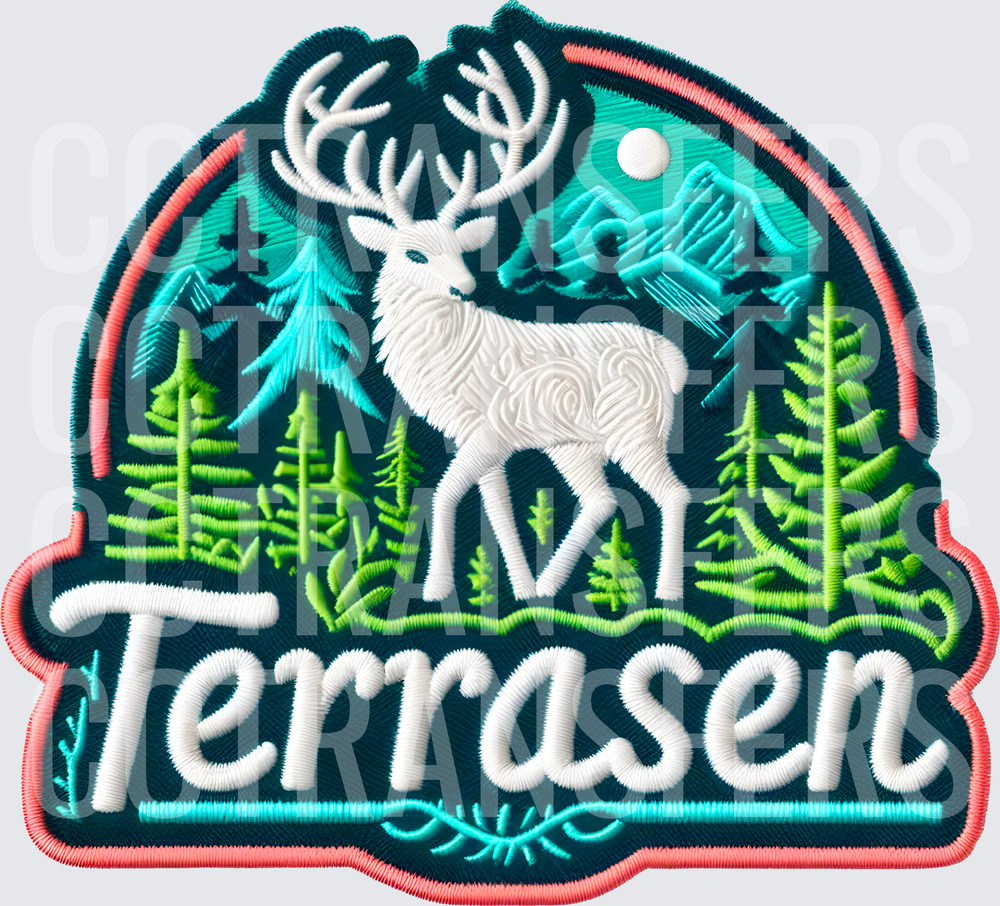 Terrasen Embroidered Patch White Stag Forest Mountains (DTF)