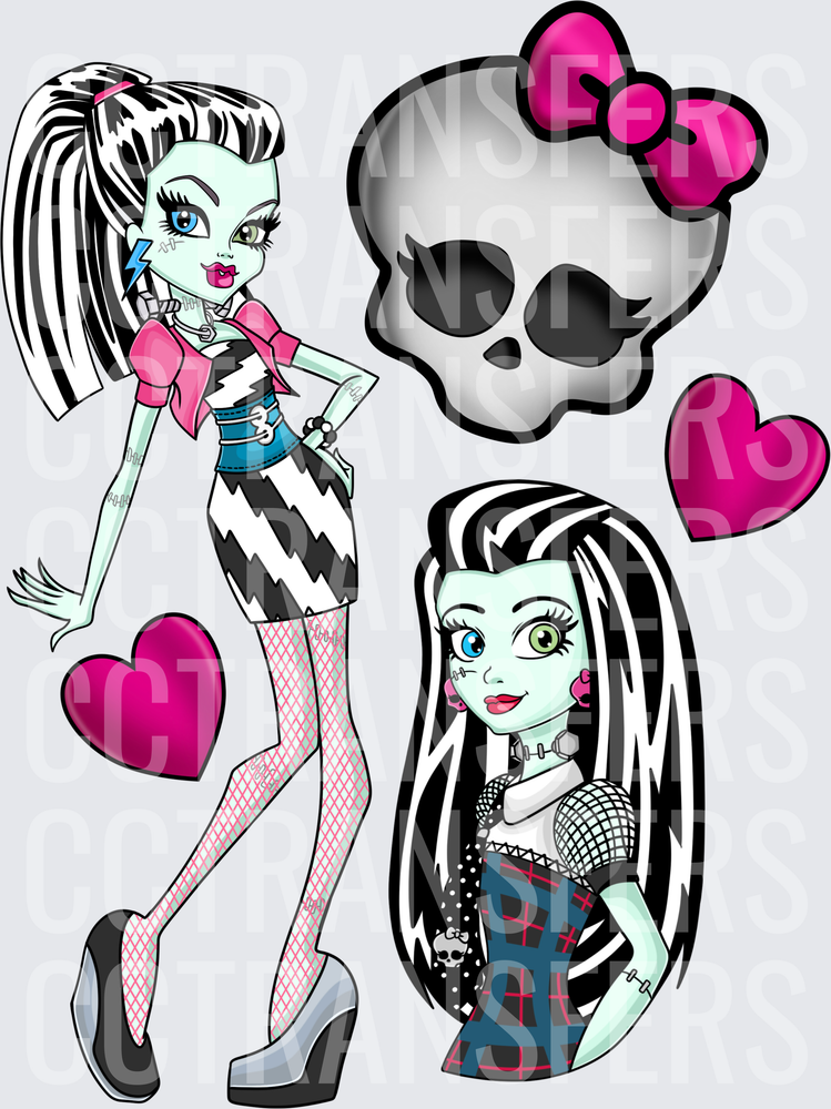 Zombie Girl Duo with Skull Logo and Pink Hearts (DTF)