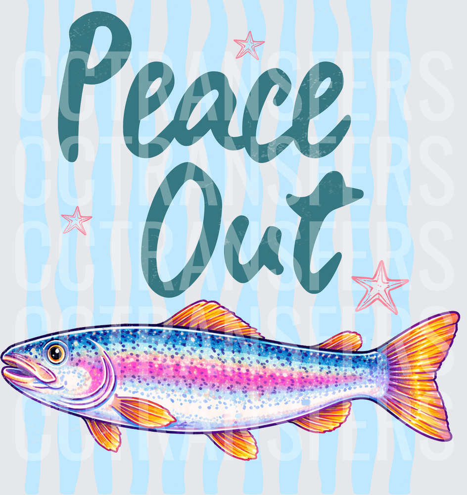 Peace Out Rainbow Trout Fish Wavy Stripe Stars (DTF)