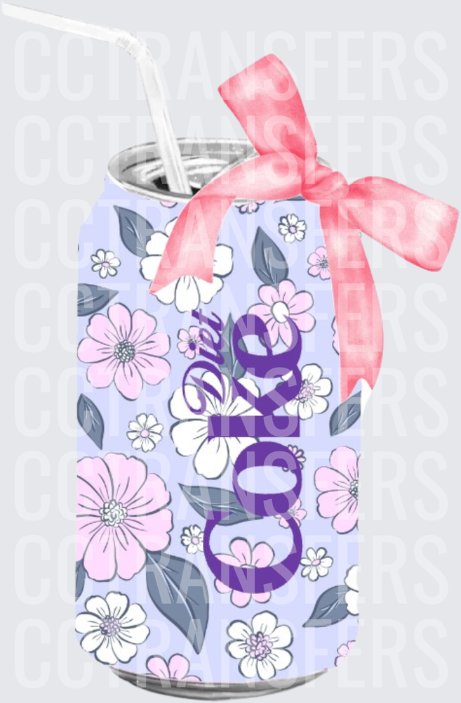 Floral Soda Can with Pink Bow and Straw (DTF)