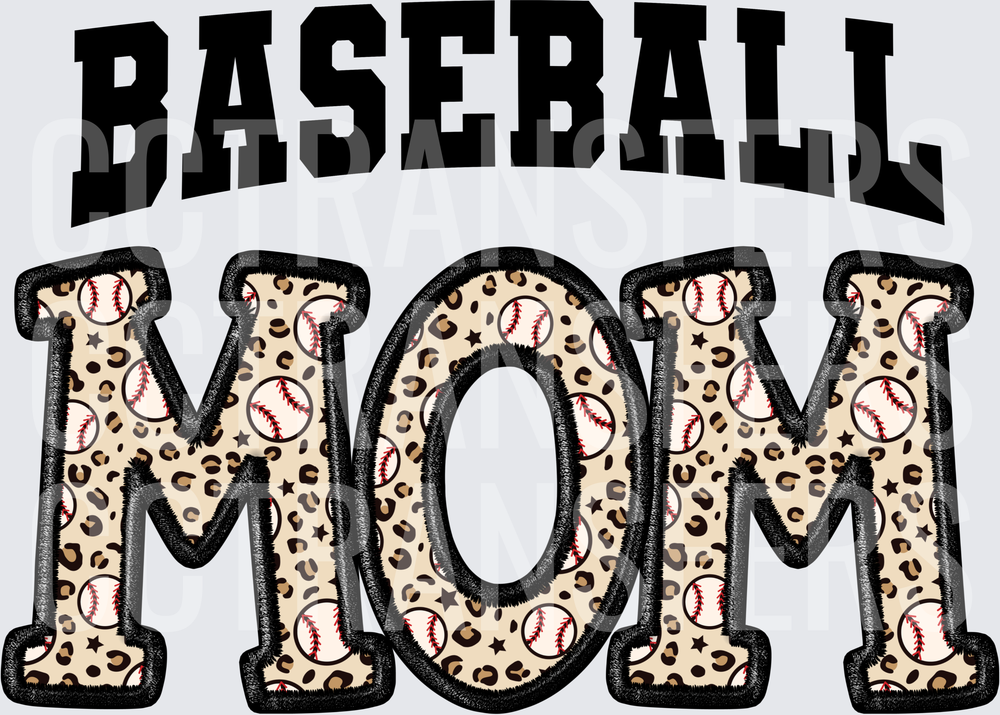 Baseball Mom Leopard Print Faux Embroidery Letters (DTF)