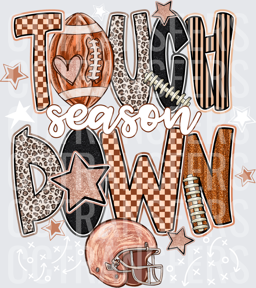 Touchdown Season Football Helmet Stars Patterned Letters (DTF)