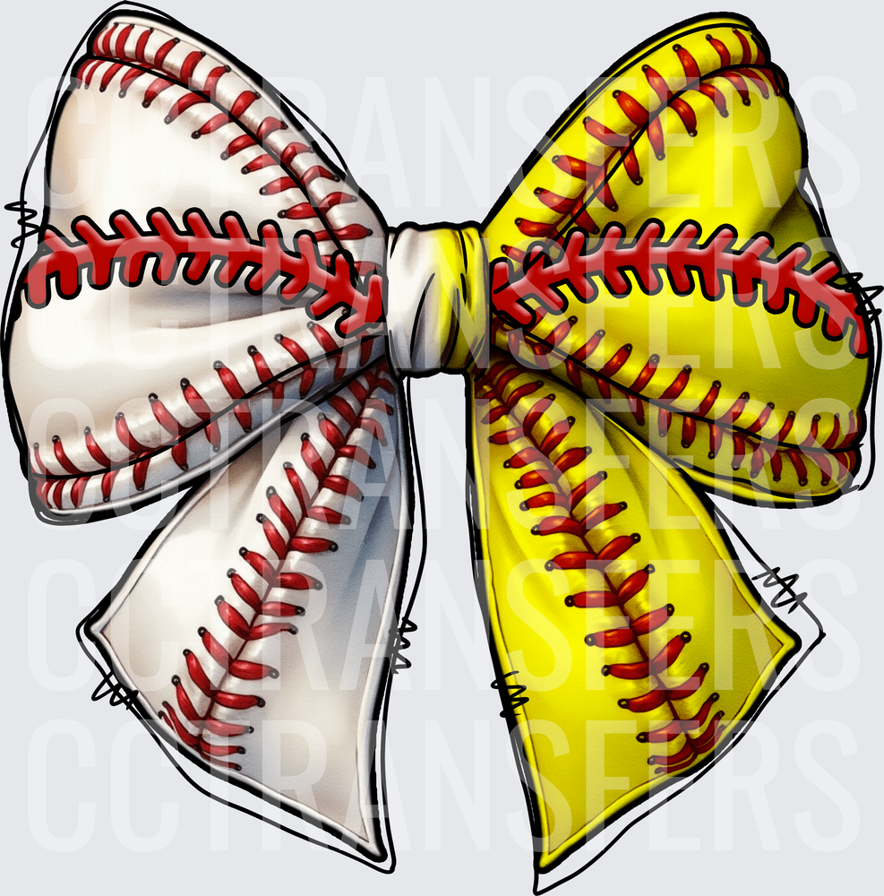 Split Baseball Softball Bow Red Stitching (DTF)