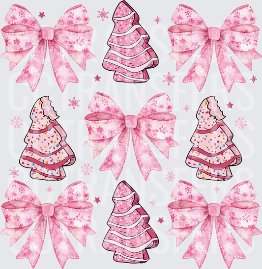 Pink Snowflake Bows and Tree Cakes Christmas Bundle (DTF)