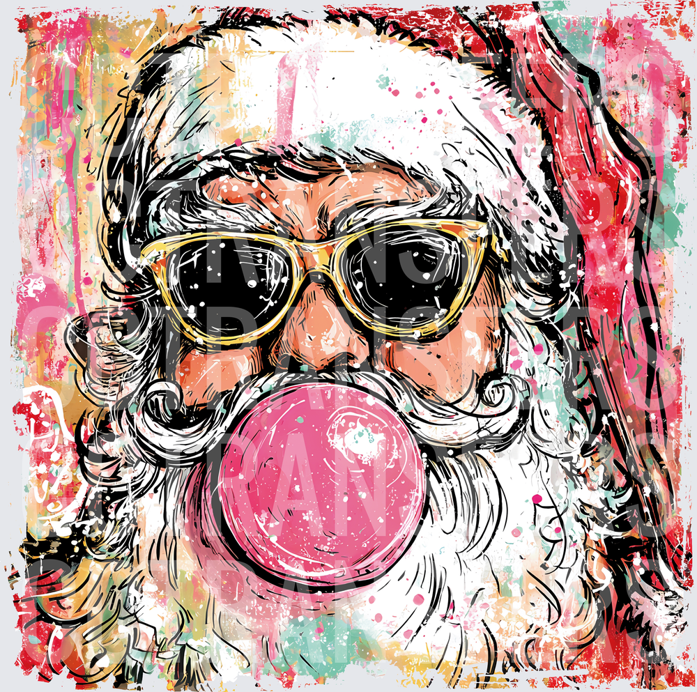 Cool Santa Sunglasses Bubble Gum Pop Art Grunge (DTF)
