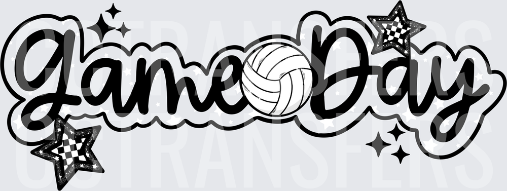 Game Day Volleyball Checkered Stars Sparkle (DTF)