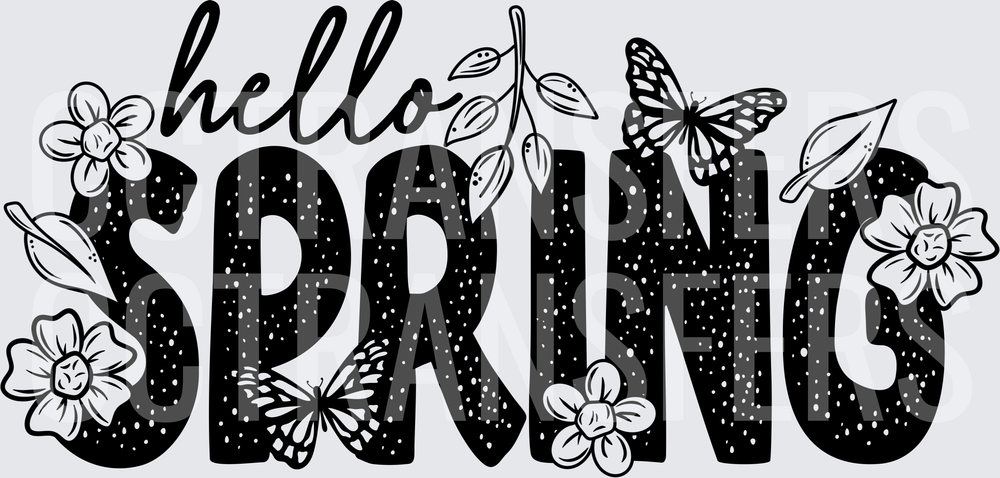 Hello Spring Bold Text Floral Butterfly Design (DTF)