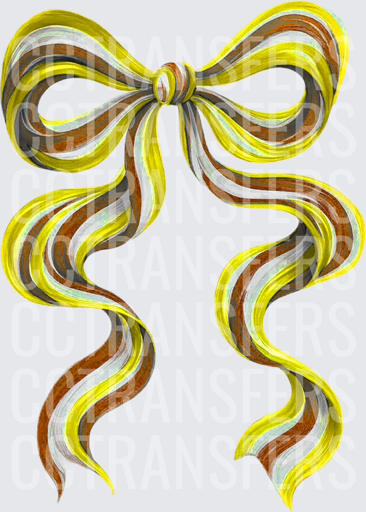 Striped Yellow Brown White Decorative Ribbon Bow (DTF)