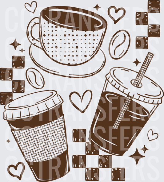 Coffee Lover Trio with Sugar Cubes and Hearts (DTF)