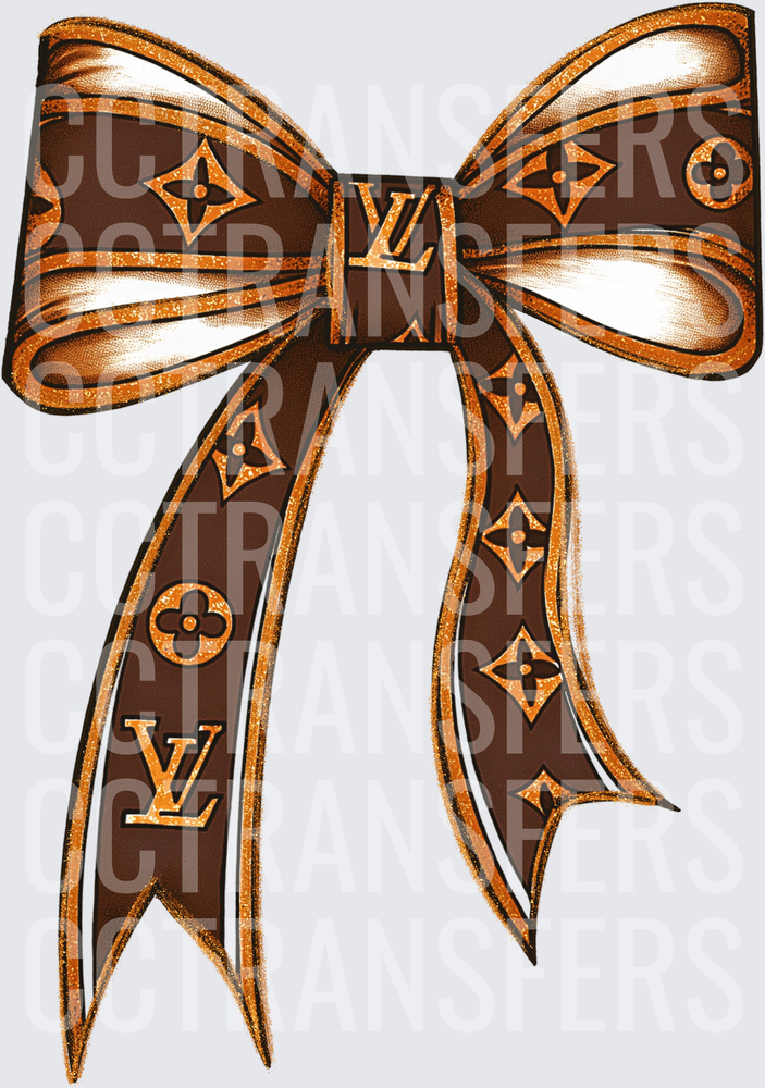 Brown & Gold Luxury Monogram Ribbon Bow (DTF)