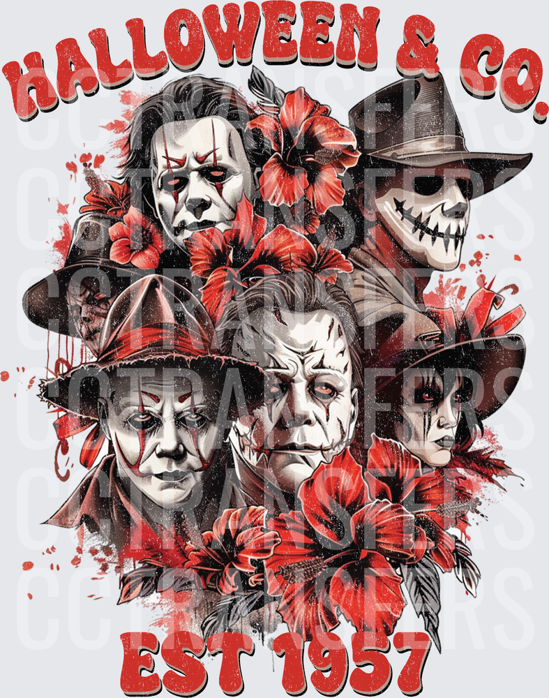 Halloween & Co. Est 1957 Horror Mask Faces Floral (DTF)