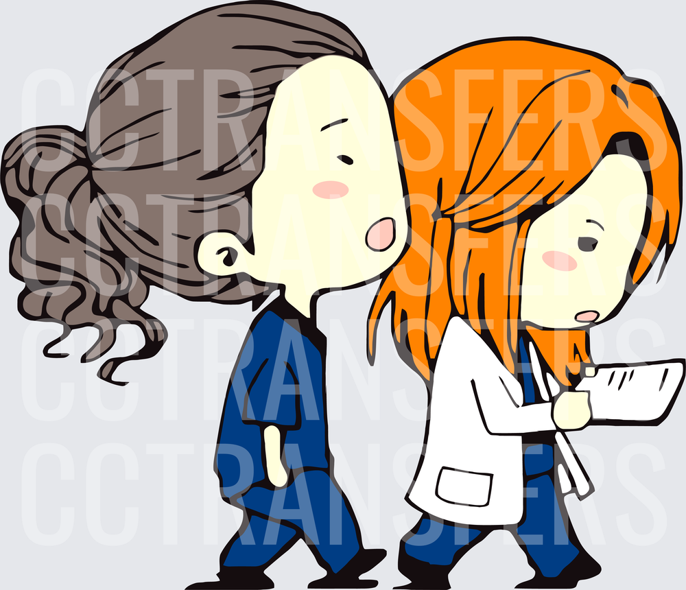 Chibi Doctor Duo Walking With Medical Chart (DTF)