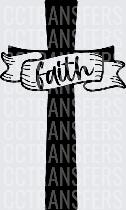 Bold Black Cross with Faith Banner Ribbon (DTF)