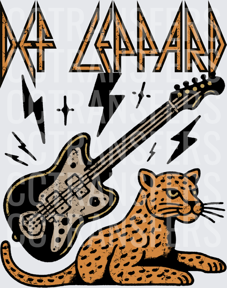 Def Leppard Electric Guitar & Leopard Lightning Bolt (DTF)