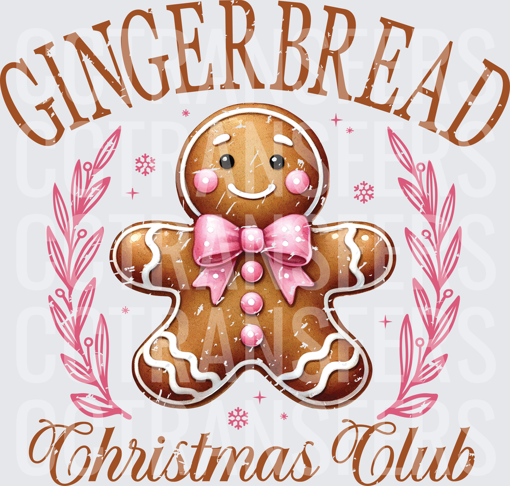 Gingerbread Christmas Club Cookie with Pink Bow (DTF)
