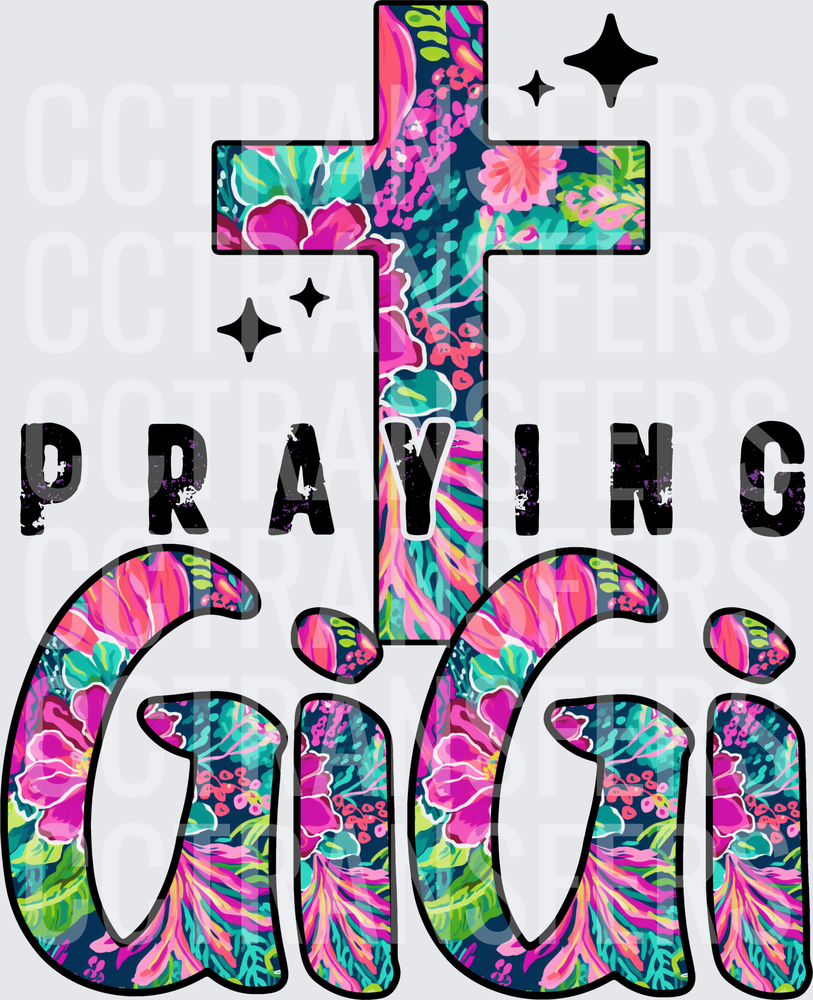 Praying GiGi Floral Cross Sparkle Design (DTF)