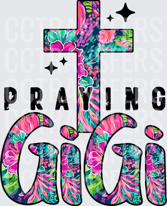 Praying GiGi Floral Cross Sparkle Design (DTF)