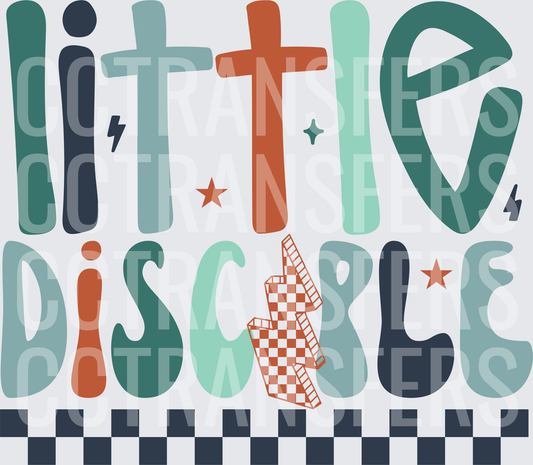 Little Disciple Cross Retro Groovy Christian Kids (DTF)