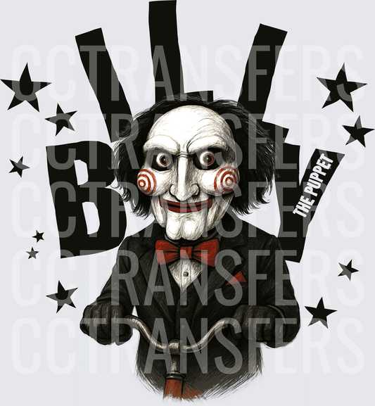 Billy The Puppet Creepy Ventriloquist Doll on Tricycle (DTF)