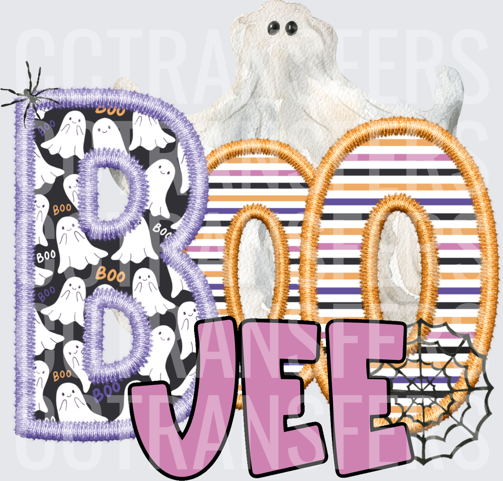 Halloween Boo Jee Ghost Spider Web Embroidery Patch (DTF)