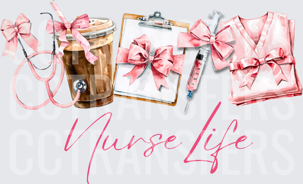 Nurse Life Pink Bow Stethoscope Iced Coffee Clipboard (DTF)