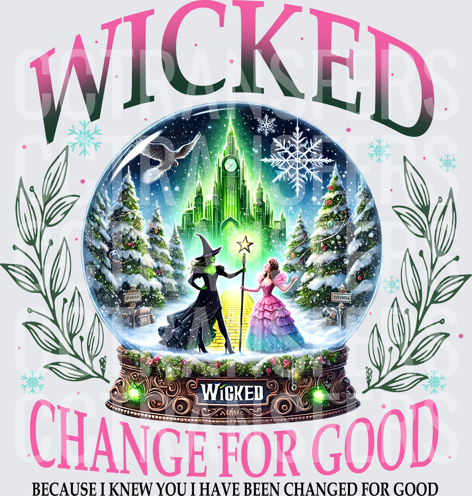 Wicked Elphaba Glinda Christmas Snow Globe Change For Good (DTF)