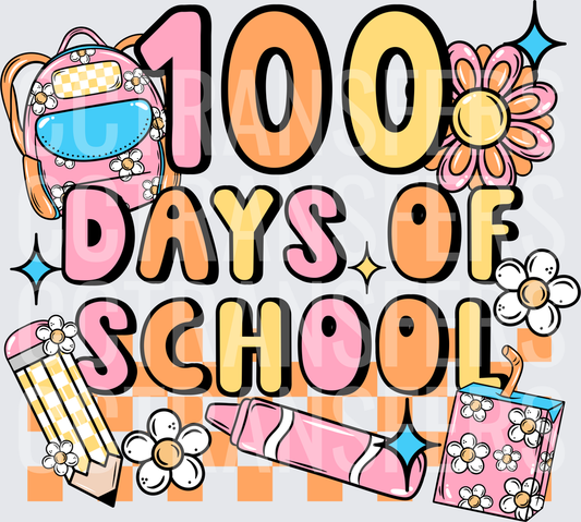 100 Days of School Retro Groovy Floral School Supplies (DTF)