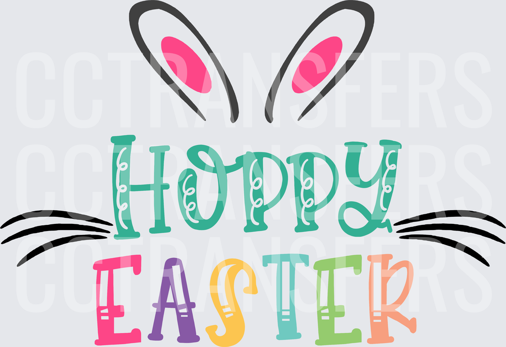 Hoppy Easter Bunny Ears Whiskers Colorful Text (DTF)