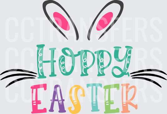 Hoppy Easter Bunny Ears Whiskers Colorful Text (DTF)
