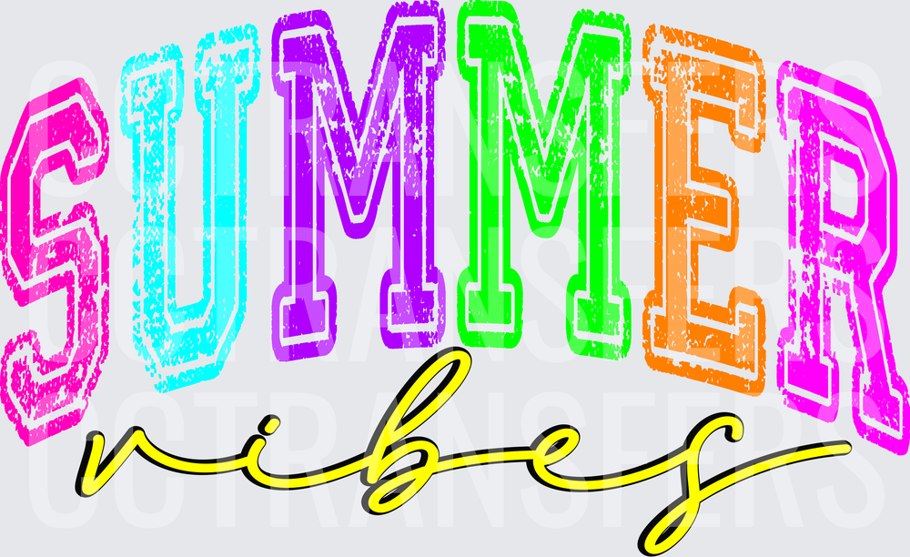 Multicolor Distressed Summer Vibes Script Lettering (DTF)
