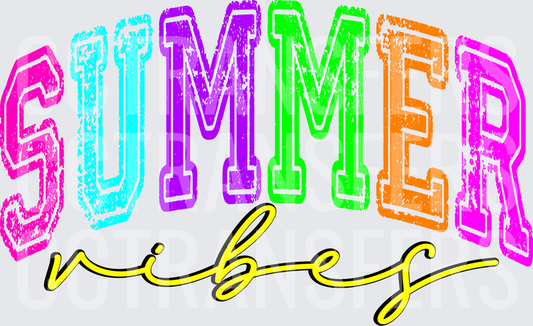 Multicolor Distressed Summer Vibes Script Lettering (DTF)