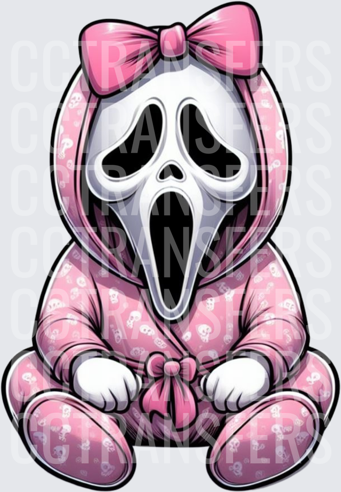 Cute Horror Ghost Mask Baby Pink Skull Onesie Bow (DTF)