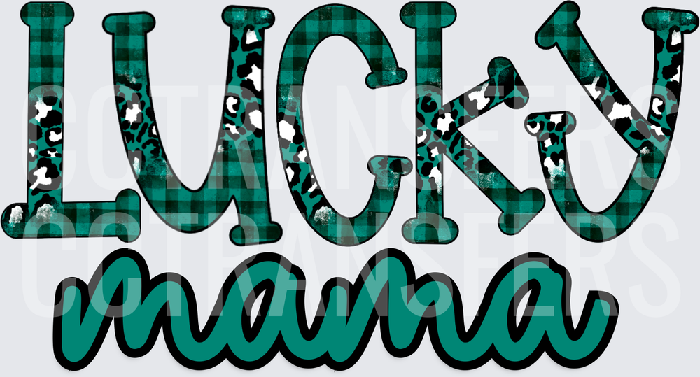 Lucky Mama Teal Buffalo Plaid Leopard Print (DTF)