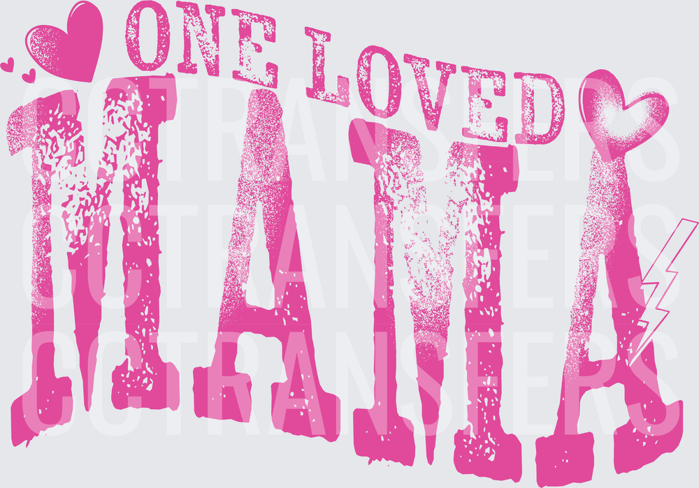 One Loved Mama Distressed Pink Hearts Lightning (DTF)
