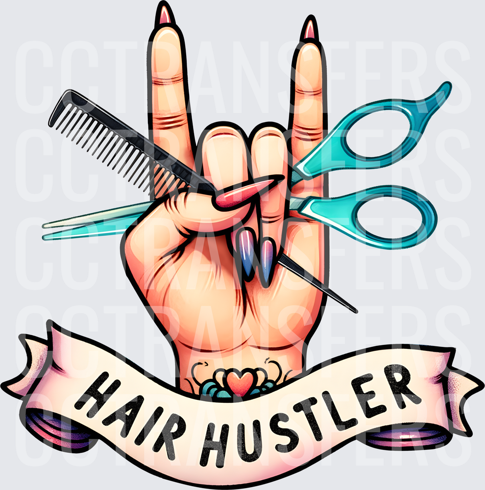 Hair Hustler Rock Hand Scissors Comb Stylist (DTF)