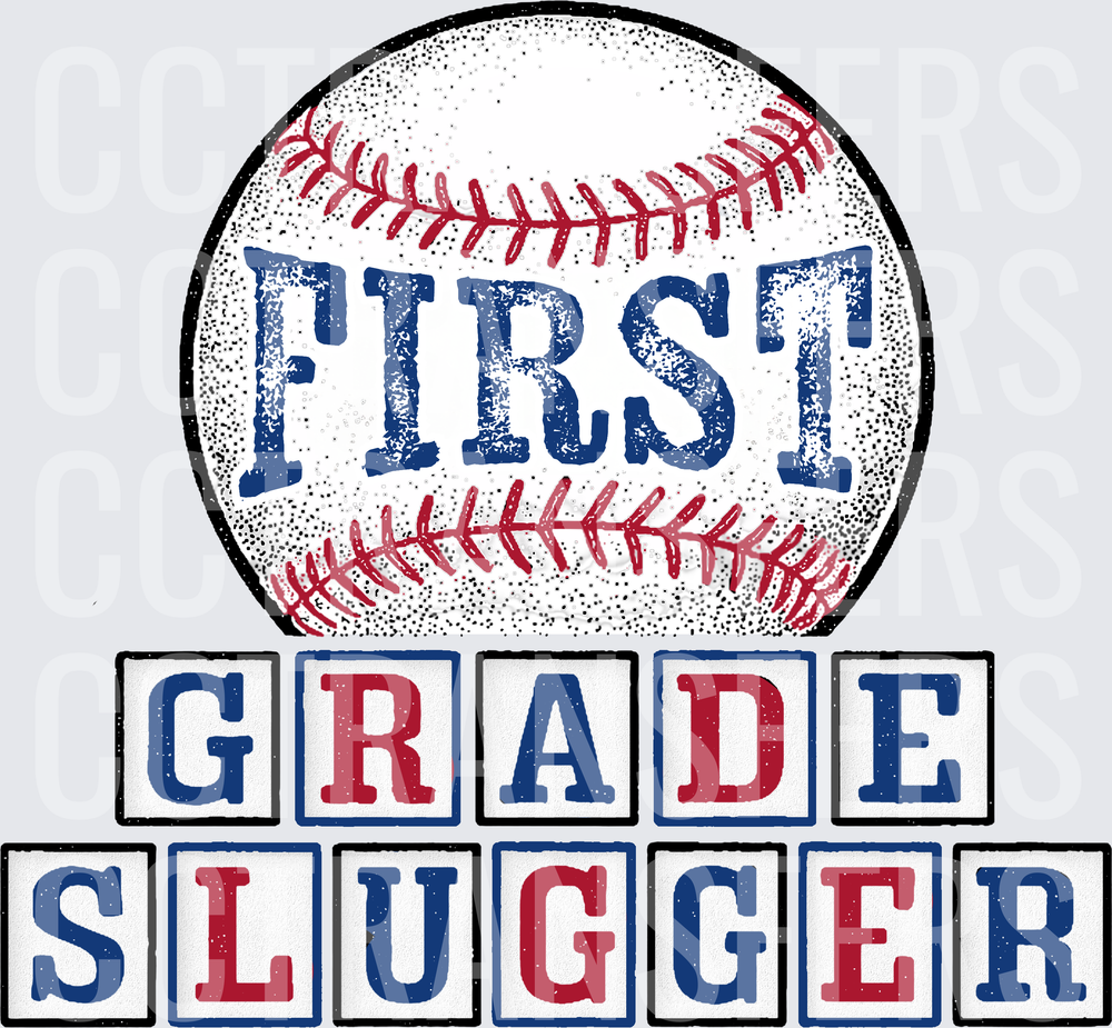 First Grade Slugger Baseball Distressed Block Letter (DTF)